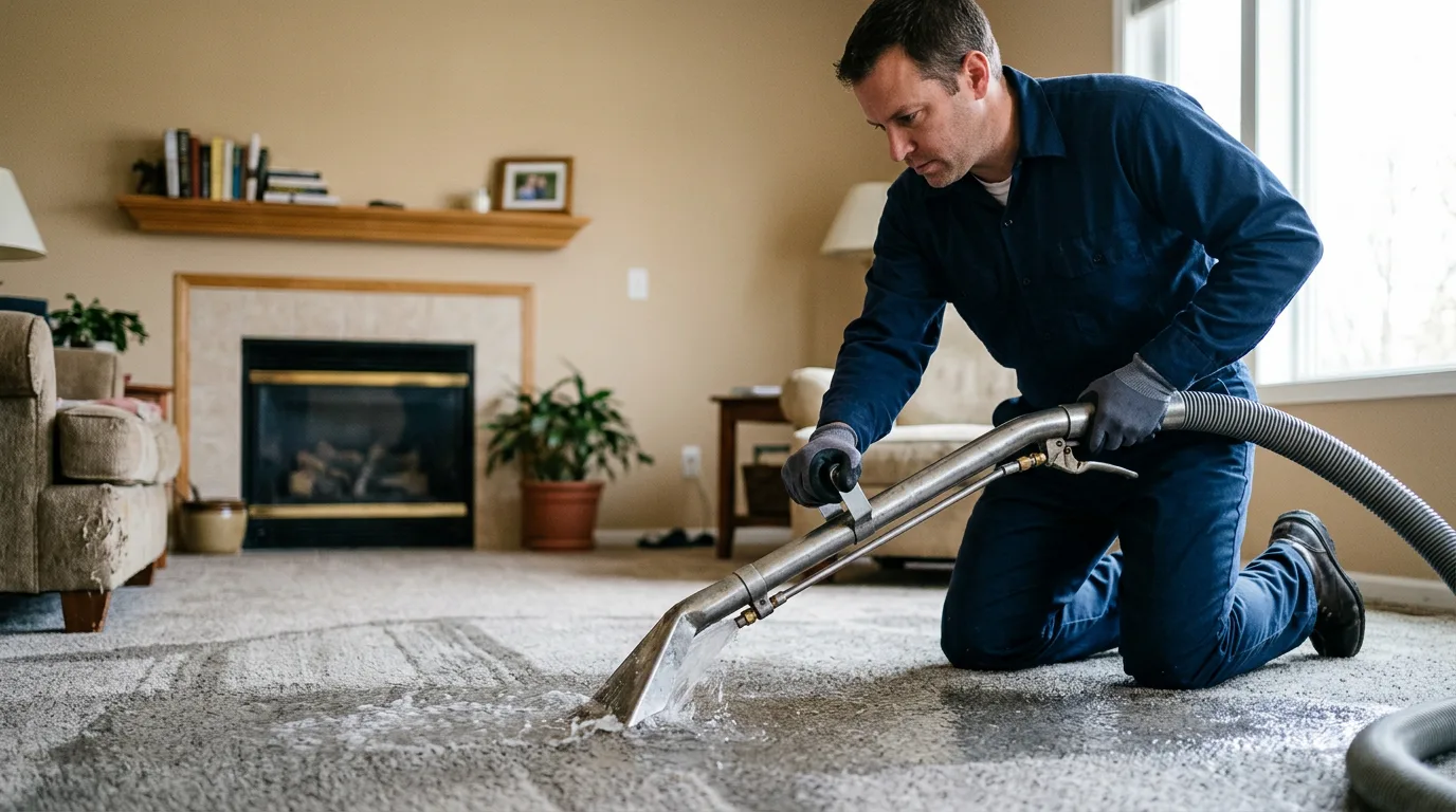 Water damage restoration technician working near Riverside, IA